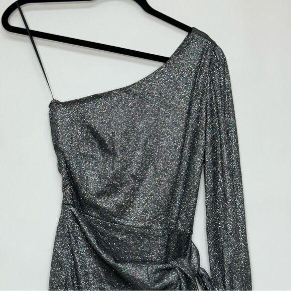 Yumi Kim Studio 54 Asymmetrical One Sleeve Mini Dress - Gun Metal Sparkle XXS - Picture 7 of 13